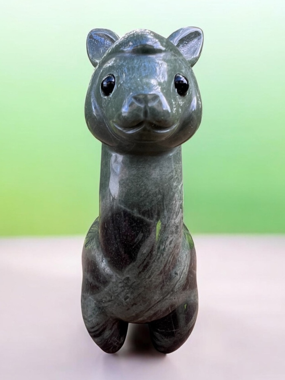 Hand Carved Jade Llama Figurine / Polished Stone Alpaca Sculpture / Cute Decor